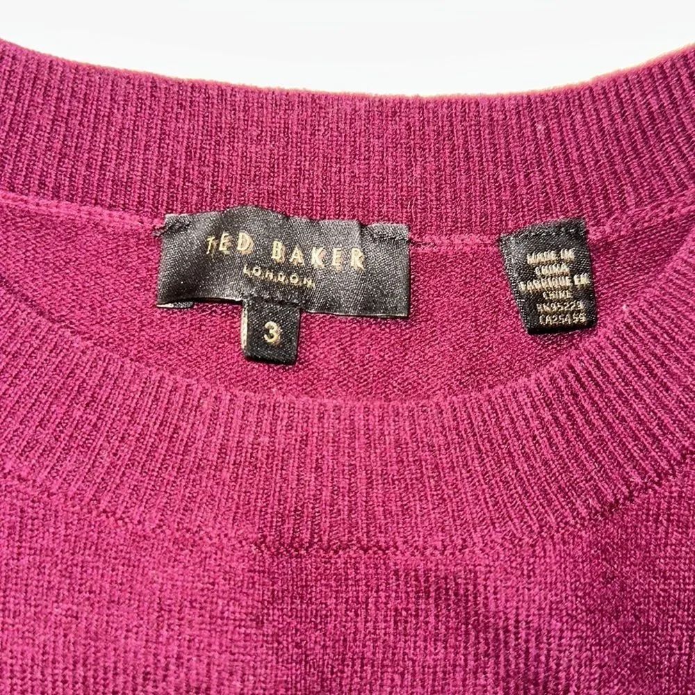 Ted Baker 3 M Tae Burgundy Scoop Neck Merino Wool Shoulder Lace KnitโSweater - Picture 12 of 15
